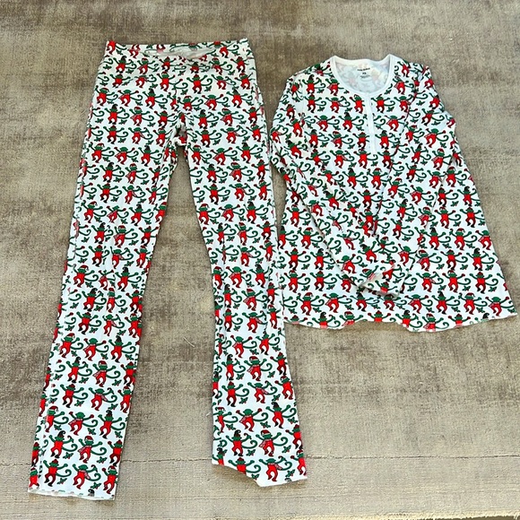 Roller Rabbit Monkey Christmas Pajama set Womens XS. - Picture 2 of 8